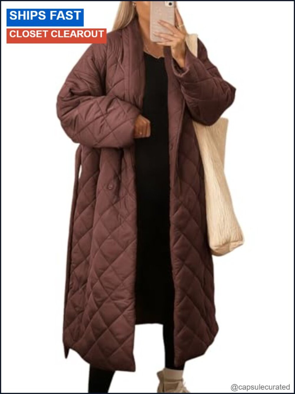Oversized Quilted Down Belted Midi Long Puffer Coat Winter Wrap